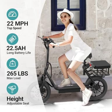 NAVIC T1PRO Electric Scooter,Electric Scooter with Seat,Max 49 Miles Ranges,Top Speed 22 mph,750W Peak Motor for Pets,Cargo with Back Basket - Image 2