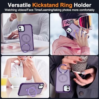 SKYLMW Compatible with iPhone 12 Case & iPhone 12 Pro Case with Invisible Magnetic O-Ring Stand Translucent Phone Cases 6.1" [Compatible with Mag-Safe][Great Grip Feeling], Purple - Image 5