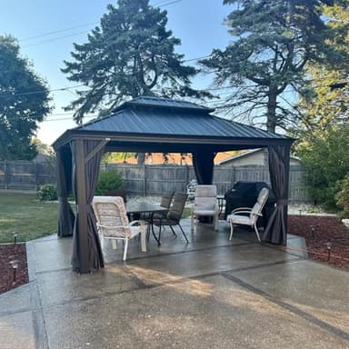 PURPLE LEAF 11' X 14' Hardtop Gazebo with Galvanized Steel Double Roof Outdoor Gazebo for Patio Lawn and Garden Curtains and Netting Included Grey - Image 1
