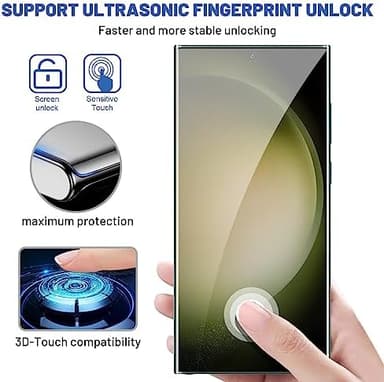 3 Pack Galaxy S23 Ultra Screen Protector, HD Clear Tempered Glass, Fingerprint Unlock, 3D Curved, Scratch Resistant, No Bubble for Samsung Galaxy S23 Ultra 5G Glass Screen Protector - Image 6
