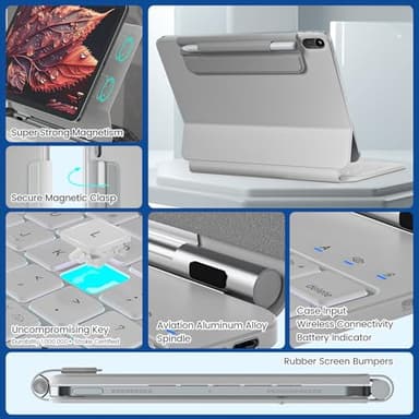 RAYMCRAFT for iPad 11th(A16, 2025)/10th Generation Case with Keyboard, Magic Keyboard 2022, Springy Backlit Keys, Stain-Resistant Surface, Multi-Touch Trackpad,White - Image 5