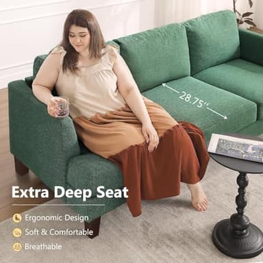 Busaurus 3 Seater Sofa Couch with Deep Seats, 89" Mid Century Modern Upholstered Sofa with Armrests, Comfy Couches for Living Room, Bedroom, Apartment and Office (Green) - Image 3