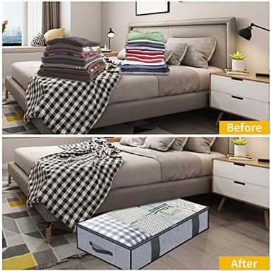 Onlyeasy Foldable Underbed Bags 2 Pack - Blankets Clothes Comforters Storage Bag Breathable Zippered Organizer for Bedroom with Clear Window and 4 Handles, 39.4x19.7x5.9 in, Linen-like Grey, MXDUBBP2 - Image 4