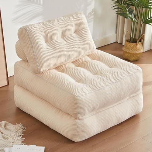 Afuson Folding Chair Bed, Futon Sofa, Floor Couch for Adults Chair for Living Room, Lounge Sofa, Convertible Sofa Bed, Small Couches for Small Spaces, Beige - Image 1
