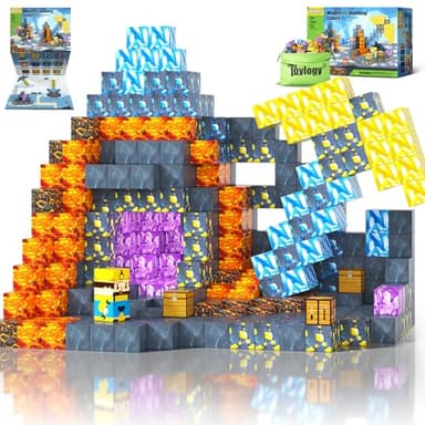Magnetic Blocks-Build Mine Magnet World Pickaxe Edition Mine Pickaxe Caverns Kids Games Toddler Toys Magnetic Tiles for Boys & Girls Age 3-4 4-5 6-8, Sensory Outdoor Toys for Kids for 3+ - Image 1