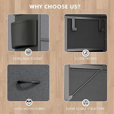 Lulive Dresser for Bedroom with 12 Drawers, Tall Dresser Chest of Drawers with Side Pockets and Hooks, Fabric Dresser Storage Tower for Closet, Hallway, Living Room (Dark Grey) - Image 5