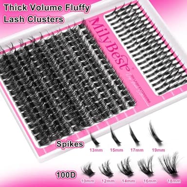 Manga Lash Clusters Kit 100D Eyelash Clusters with DIY Spikes 13-19MM Spiky Volume Cluster Eyelash Extensions Wispy Individual Lash Extensions Kit Anime Lashes Cluster Bond & Seal Tweezer by MilyBest - Image 3