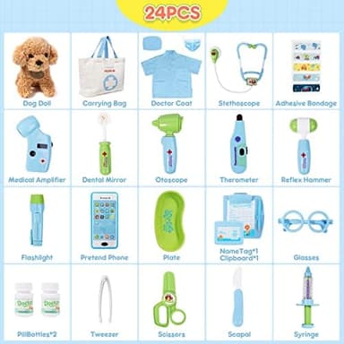 Meland Toy Doctor Kit for Kids - Pretend Play Doctor Set with Dog Toy, Carrying Bag, Stethoscope Toy & Dress Up Costume - Doctor Play Gift for Kids Toddlers Ages 3 4 5 6 Year Old for Role Play - Image 3