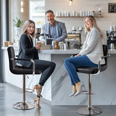 Yaheetech Bar Stools Set of 2, PU Leather Adjustable Swivel Barstools, Hydraulic Kitchen Counter Height Bar Chairs with Armrest and Back for Kitchen, Dining Room, Black - Image 5