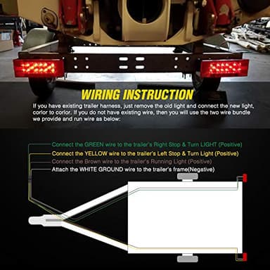 Nilight TL-20 2PCS Submersible Kit Low Profile Rectangular LED Stop Tail Turn Signal Side Marker Light on 12V RV Pickup Trucks Marine Boats Trailers, 2 Years Warranty,Red, White, Black - Image 5