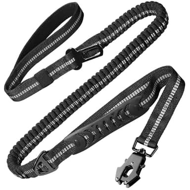 Heavy Duty Dog Leash, 4-6FT Shock Absorbing Dog Leashes with Traffic Handle and Comfortable Padded Handles, Advanced Easy Metal Clip, No Pull Reflective Leash for Medium Large Dogs That Pull (Black) - Image 1
