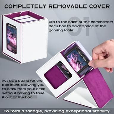 ZLCA MTG Deck Box with Commander Window Display, Trading Card Storage Box Holds 100 Double-Sleeved Cards Suitable for TCG/CCG/PTCG/EDH/Magic/Sport Cards (White&Purple) - Image 4