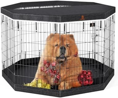 PJYuCien Dog Playpen, 8 Panels 42’’H Dog Pens Indoor with Bottom Pad and Top Cover, Metal Foldable Pet Puppy Exercise Fence Crate Kennel, Better for Medium and Big Animals,Black - Image 2