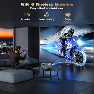 Projector with WiFi and Bluetooth: [Auto Focus/Keystone] - NICPOW Full HD 1080P 4K Supported Portable Bluetooth Projector for Gaming Devices and Phones - Ideal for Indoor Outdoor Use - Grey - Image 4