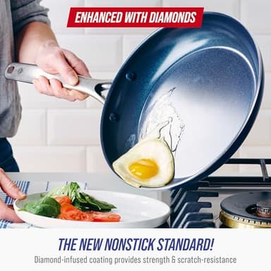 Blue Diamond 11 Piece Cookware Set, Diamond Infused PFAS & PFOA-Free Ceramic Nonstick Pots and Pans, Durable Nontoxic Metal Utensil Safe & Scratch Resistant, Dishwasher & Oven Safe, Blue - Image 2