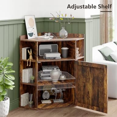 Corner Cabinet, Corner Storage Shelf with USB Ports and Outlets Industrial Organizer for Small Space Wooden 6-Cubby Bookshelf for Study, Playroom, Living Room (Amber Pine) - Image 4