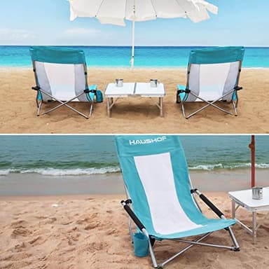 HAUSHOF High Back Beach Chair, Mesh Back Folding Chair, Lightweight Low Seat Camping Chairs with Cup Holder, Carry Bag, Padded Armrest for Outdoor Beach Lawn Camping Picnic Festival - Image 8