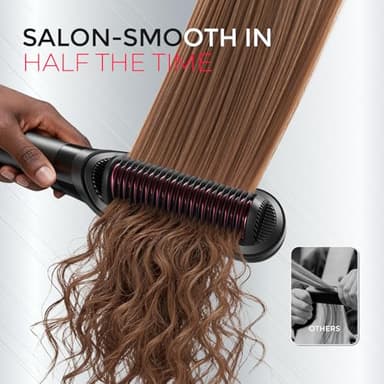 TYMO Flat Iron Hair Straightener Brush 2 in 1, 200M Ions Hair Straighteners for Women, Ceramic Dual Voltage Straightening Hot Comb for Anti-Frizz Straights, Waves, Curls, 3X Less Heat Damage, Black - Image 2