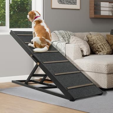 PANTAZO Pet Ramp Folding Portable Wooden Dog & Cat Ramps for Couch or Bed, Including Non Slip Mat & Safety Side Rails, 64.2 Inch Long and Height Adjustable from 13.4 Inch to 38 Inch Up to 110 Lbs - Image 8