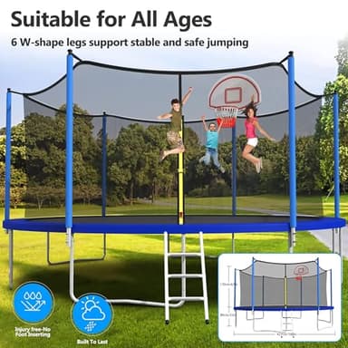Lyromix Upgraded 14FT Trampoline with Lights, Large Outdoor Trampoline with Sprinkler,Basketball Hoop and Net, Capacity for 5-8 Kids and Adults, Midnight Blue - Image 6