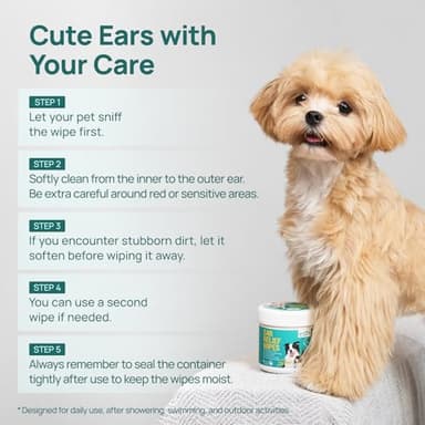 SmileDenX Pet Ear Wipes, Ear Cleaner Wipes for Dogs & Cats, Enzymes and Baking Soda - Fast Relief Ear Itching and Inflammation, Dog Ear Infection Treatment, Remove Dirt and Wax Build Up, 50 Count - Image 4