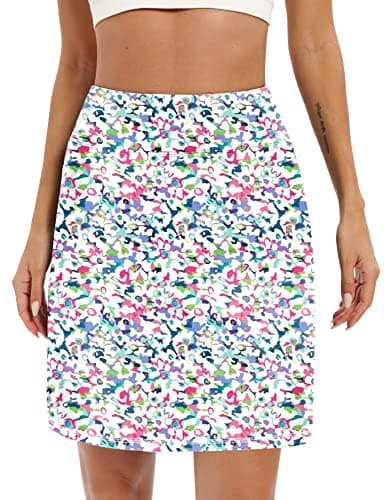 LouKeith Knee Length Skorts Skirts for Women Tennis Skirts Athletic Golf Skorts Casual Workout Skirt with Shorts Pockets Boho Flowers M - Image 1