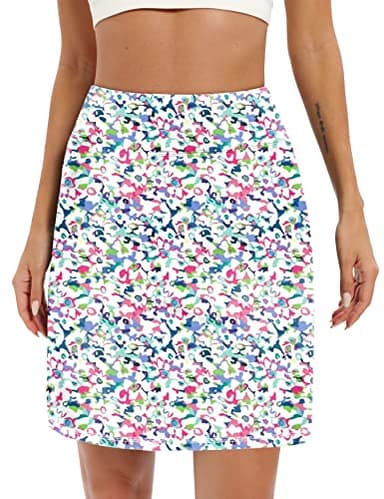 LouKeith Knee Length Skorts Skirts for Women Tennis Skirts Athletic Golf Skorts Casual Workout Skirt with Shorts Pockets Boho Flowers M - Image 1