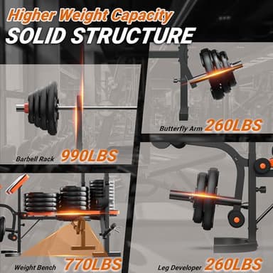 XDDIAS Weight Bench, 6 In 1 Bench Press Squat Rack Weight Bench With Leg Extension And Leg Curl, Weight Benches For Home Gym With Preacher Pad, Full Body Flat Incline Bench For Weight Lifting - Image 5