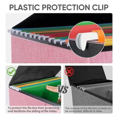 BALEINE File Organizer Box with Lid, Collapsible File Folder Organizer with Plastic Slide, Hanging File Folder Box for Office Document Storage (1 Pack, Pink) - Image 5