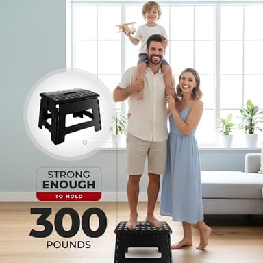 Utopia Home Folding Step Stool - (Pack of 2) Foot Stool with 9 Inch Height - Holds Up to 300 lbs - Lightweight Plastic Foldable Step Stool for Kitchen, Bathroom & Living Room (Black) - Image 5