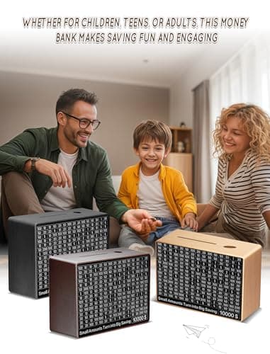 Large Money Saving Box,Wooden Piggy Bank Adults Savings Challenge Box with 10 Targets $200 to $10000 for Kids and Adults,Natural,9.1 x 6.7 x 3.2 Inches - Image 6