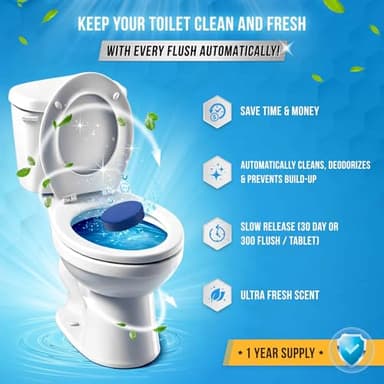 ACTIVE Automatic Toilet Bowl Cleaner Tablets Blue Gel Toilet Tank Cleaners, Septic-Safe Hard Water Ring Stain Remover, Smell Eliminator Heavy Duty Toilet Cleaning & Deodorizer, Fresh Scent - 12 Tabs - Image 2