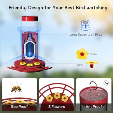 TT Nature Hummingbird Feeder with Camera Solar Powered, AI Identify Cloud Storage Instant Notification, CCPA Data Protection, Outdoor Hanging, Idea Gift for Family Friends (20 Ounces) - Image 7