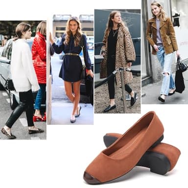 hash bubbie Women's Flats Shoes Ballet Flats Womens Round Toe Memory Foam Comfortable Dress Shoes Faux Suede Slip on Loafers for Women（Brown.US8） - Image 4