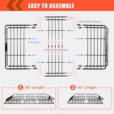 MeeFar Roof Rack Carrier Basket Universal Rooftop 65" X 39" X 6" Large Size Roof Rack + Waterproof Bag 20 Cubic Feet (51" 40" 17"), and Cargo Net with Attachment Hooks, Ratchet Straps - Image 3