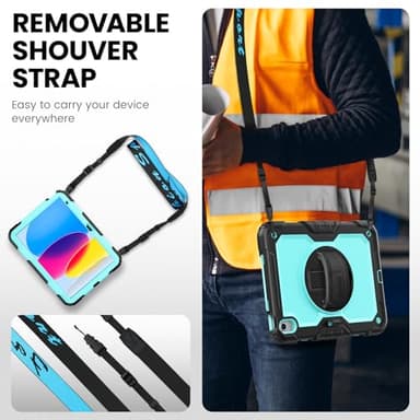 timecity for iPad (A16) 11th/ 10th Generation Case 11''/ 10.9 Inch (2025/2022) - Heavy Duty Protective Cover with Screen Protector, Stand, Shoulder Strap & Pencil Holder | Kids-Friendly - Light Blue - Image 6