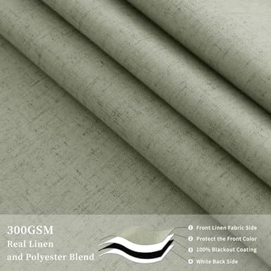 Hokibero Black Out Curtains 84 Inch Long 2 Panels Set Sage Green Linen Blackout Curtains for Bedroom Room Darkening Thermal Insulated Drapes Back Tab Top Elegant Neutral Boho Window Curtain 7ft 52x84 - Image 2