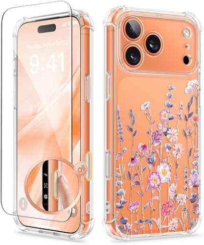 GVIEWIN for iPhone 17 Pro Max Case, [Upgraded Full Camera Protection][Not Yellowing][Screen Protector] Shockproof Protective Clear Floral Phone Case for iPhone 17 Pro Max 6.9'' (Floratopia/Colorful) - Image 1