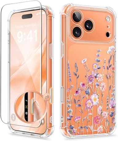 GVIEWIN for iPhone 17 Pro Max Case, [Upgraded Full Camera Protection][Not Yellowing][Screen Protector] Shockproof Protective Clear Floral Phone Case for iPhone 17 Pro Max 6.9'' (Floratopia/Colorful) - Image 1
