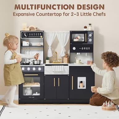 Tiny Land Play Kitchen for Kids, Wooden Play Kitchen Sets for Girls and Boys, New Modern Toddler Kitchen Toy Kitchen Designed in Trendy Home Style, Gift for Ages 3+ - Image 2