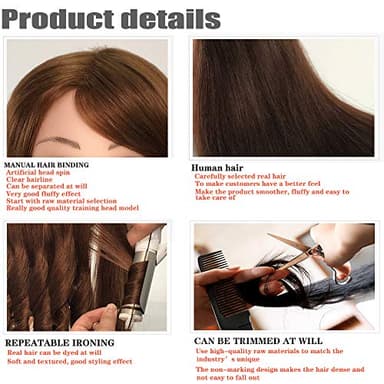 Mannequin Head with 100% Human Hair, SZCY LLC 18" Dark Brown Real Hair Cosmetology Mannequin Head Hair Styling Hairdressing Practice Training Doll Heads with Clamp Holder and Tools - Image 5