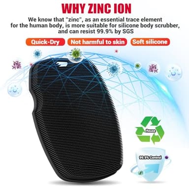 Canroom Zinc Infused Silicone Body Scrubber for Shower,Food-Grade Handheld Cleansing Skin Brush, Gentle Exfoliating and Lather Well - Black - Image 5
