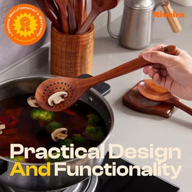 Riveira Dark Teak Kitchen Utensils Set - 12-Piece Non-Toxic Cooking Utensils Set - Wooden Spoons for Cooking - Spatula for Cooking - Teak Wooden Utensils - Image 6