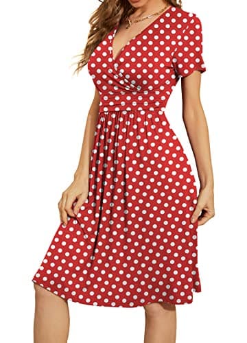WEACZZY Women Summer Casual Short Sleeve Dresses Empire Waist Dress with Pockets,White Dot Red,L - Image 2