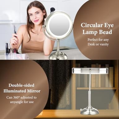 Professional 8.5" Large Lighted Makeup Mirror with Brighter Lights, 1X/10X True HD Magnifying Mirror with 3 Color Dimmable Lights, 90 Shadowless LEDs, 360°Swivel Seamless Vanity Mirror, Pearl Nickel - Image 7