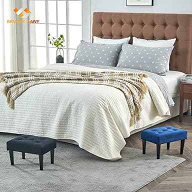 BRIAN & DANY Foot Stools Ottoman, Velvet Small Foot Stool with Legs, Rectangle Ottoman Foot Rest for Couch, Footstools and Ottomans Small for Living Room and Bedroom (Blue) - Image 2