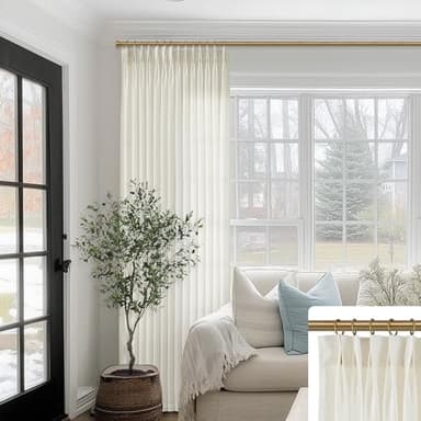 SHINELAND Pinch Pleated Linen Curtains 96 Inch Long 2 Panel Set for Living Room,Sheer Light Filtering Cream Cortinas Elegantes para Sala Modernas 2025 Floor to Ceiling Length Curtains - Image 1