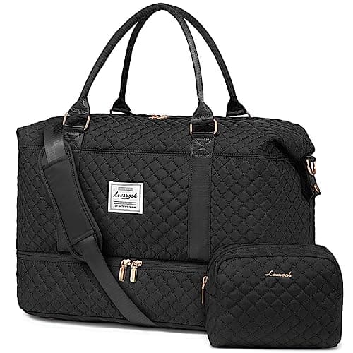LOVEVOOK Travel Duffle Bag, Weekender Bags for Women with Shoe Compartment, Carry on Overnight Bag with Toiletry Bag, Gym Duffel Bag with Wet Pocket, Hospital Bags for Labor and Delivery, Black - Image 1