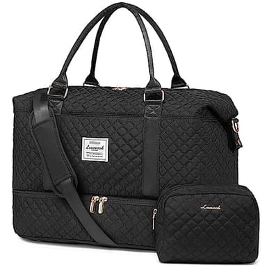 LOVEVOOK Travel Duffle Bag, Weekender Bags for Women with Shoe Compartment, Carry on Overnight Bag with Toiletry Bag, Gym Duffel Bag with Wet Pocket, Hospital Bags for Labor and Delivery, Black - Image 1