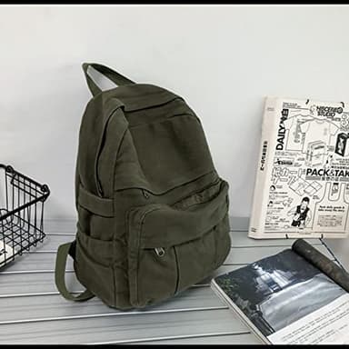 Laptop Backpack for Women Travel Canvas Backpack for Women Vintage Green Aesthetic Backpack for School - Image 2